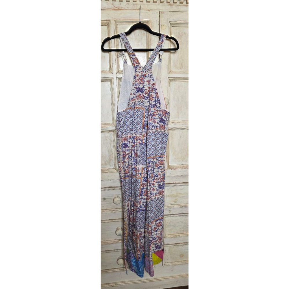 Anthro Let Me Be Patchwork Floral Jumpsuit S White Blue - Picture 3 of 12
